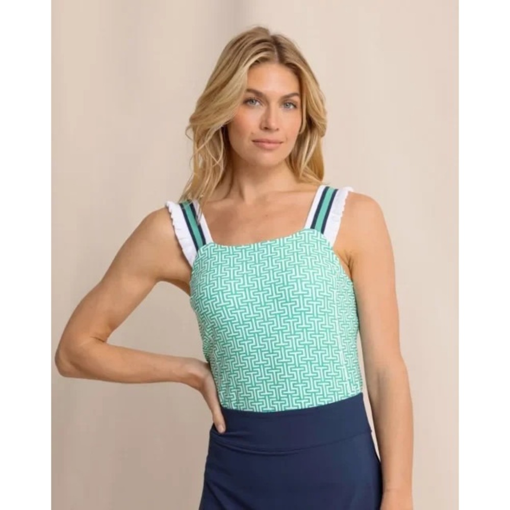 Southern Tide Active Tank Top NWT XS Green Ruffle Strap Golf Tennis Shelf Bra